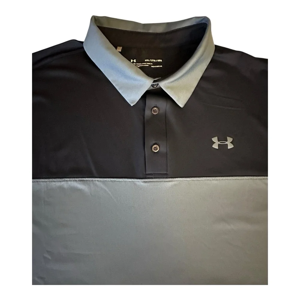UNDER‎ ARMOUR Polo Shirt Men's 2XL Loose Heatgear Colorblock Stretch Golf Polo